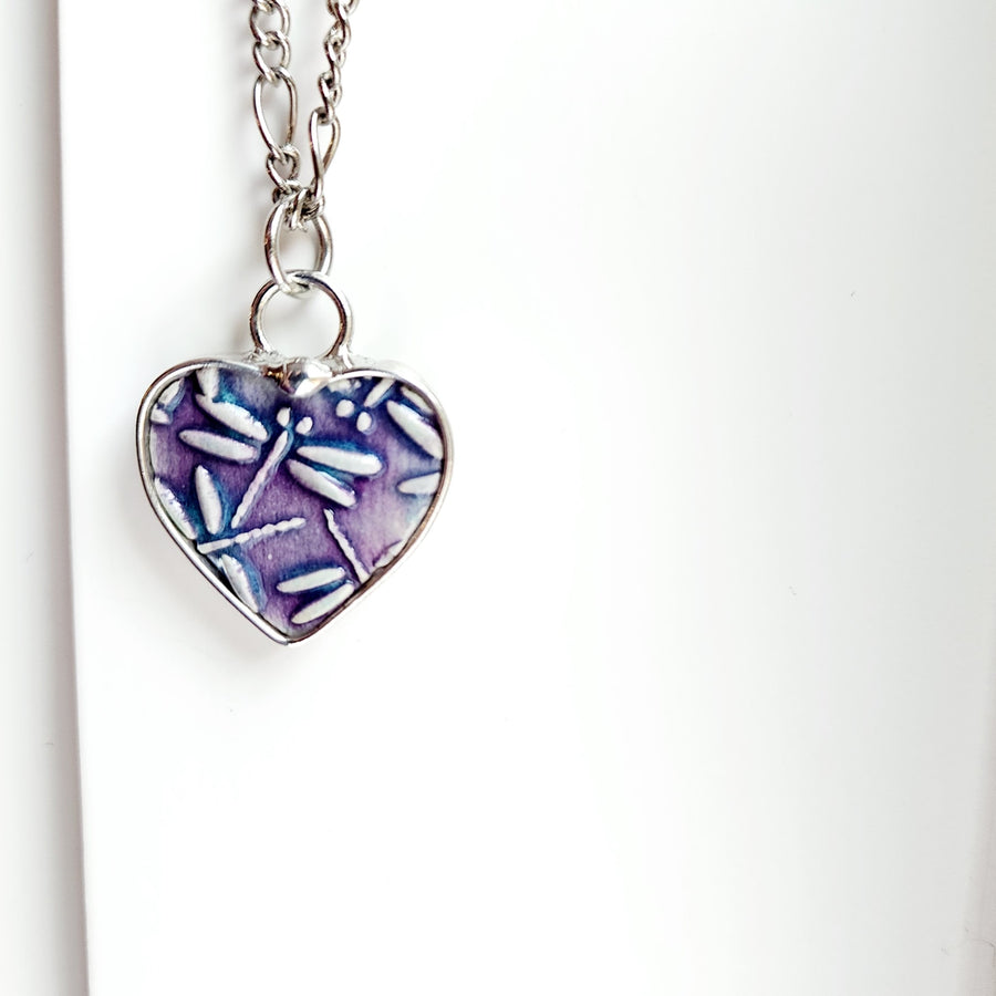 Purple Dragonfly Heart Pendant - SOLD