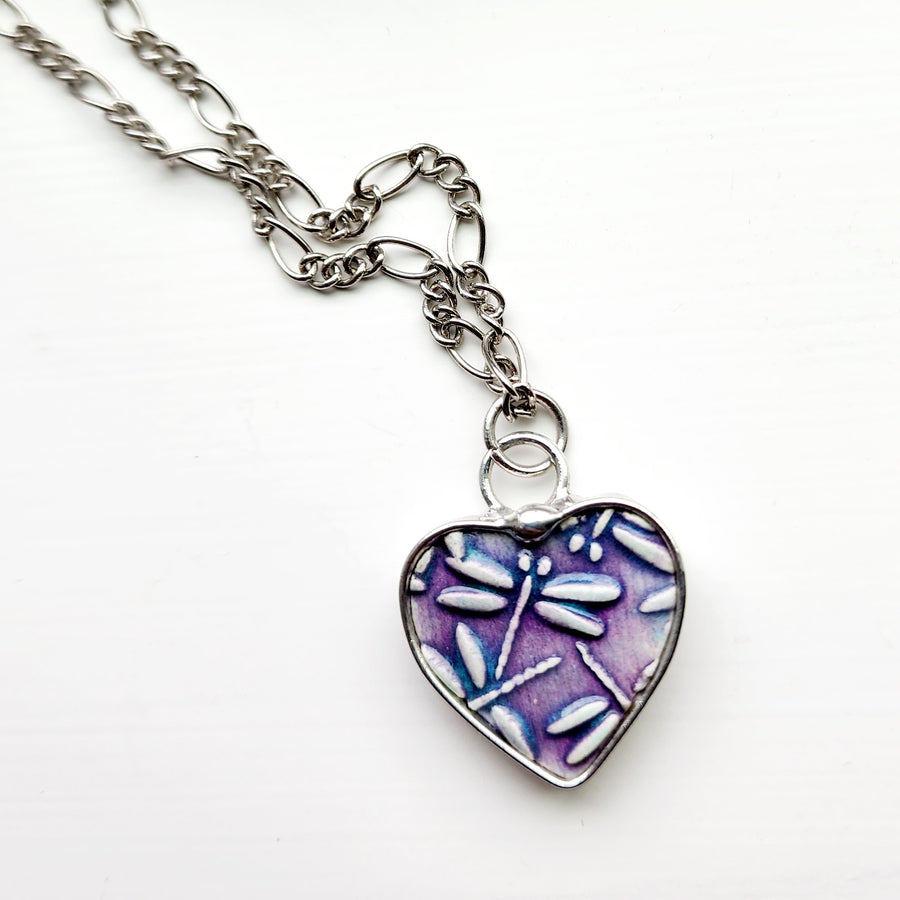 Purple Dragonfly Heart Pendant - SOLD