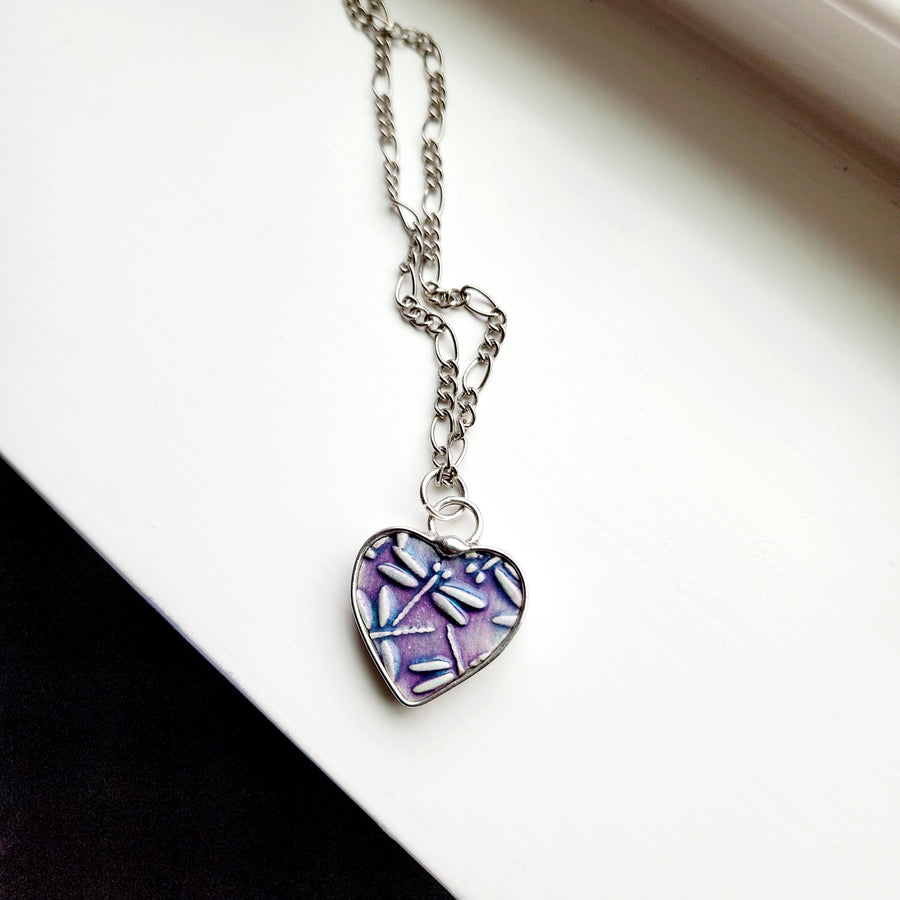 Purple Dragonfly Heart Pendant - SOLD