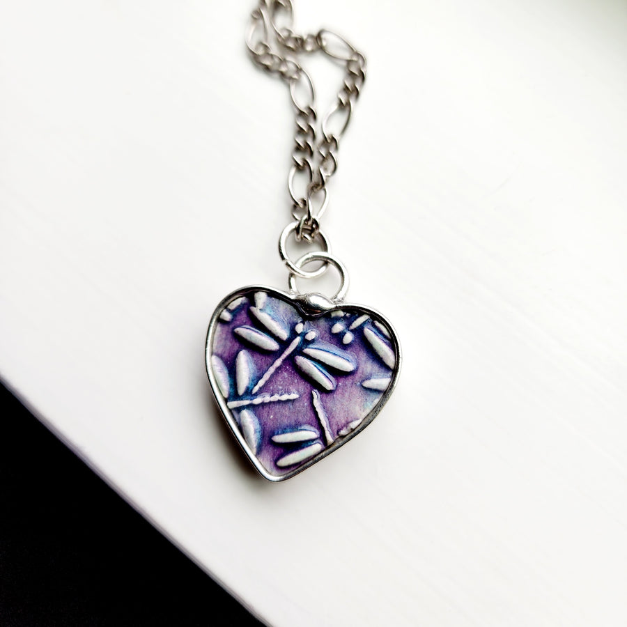 Purple Dragonfly Heart Pendant - SOLD