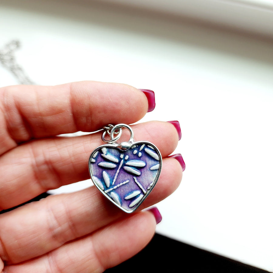 Purple Dragonfly Heart Pendant - SOLD