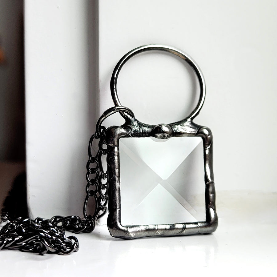 Minimalistic Glass Bevel Pendant, Geometric Jewelry