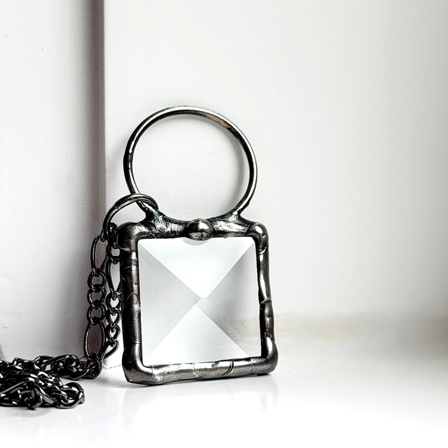 Minimalistic Glass Bevel Pendant, Geometric Jewelry