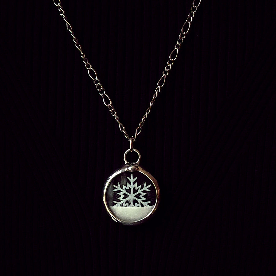 Snowflake Snow Globe Necklace, Fidget Shaker Jewelry