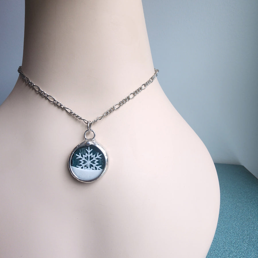 Snowflake Snow Globe Necklace, Fidget Shaker Jewelry