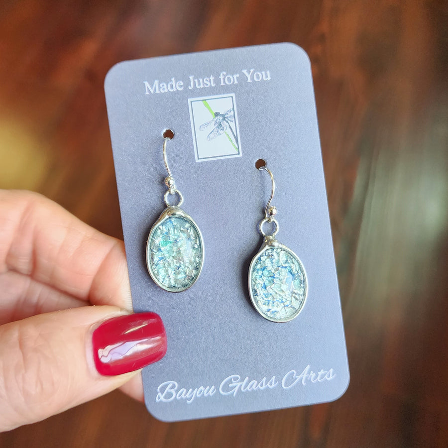 Icy Blue Glass Opal Earrings