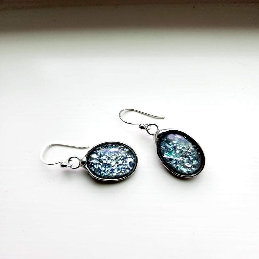 Icy Blue Glass Opal Earrings