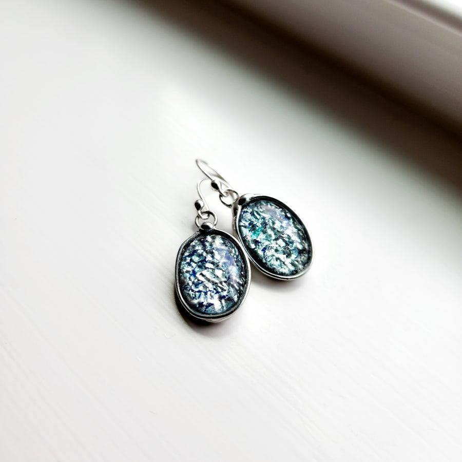 Icy Blue Glass Opal Earrings