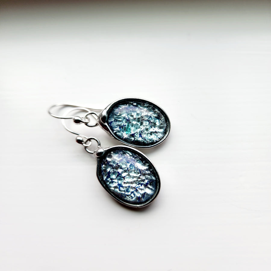 Icy Blue Glass Opal Earrings