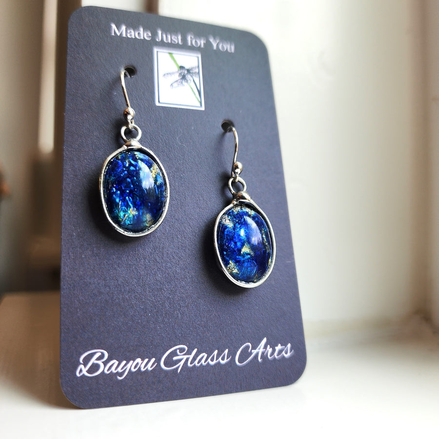 Blue Glass Opal Earrings