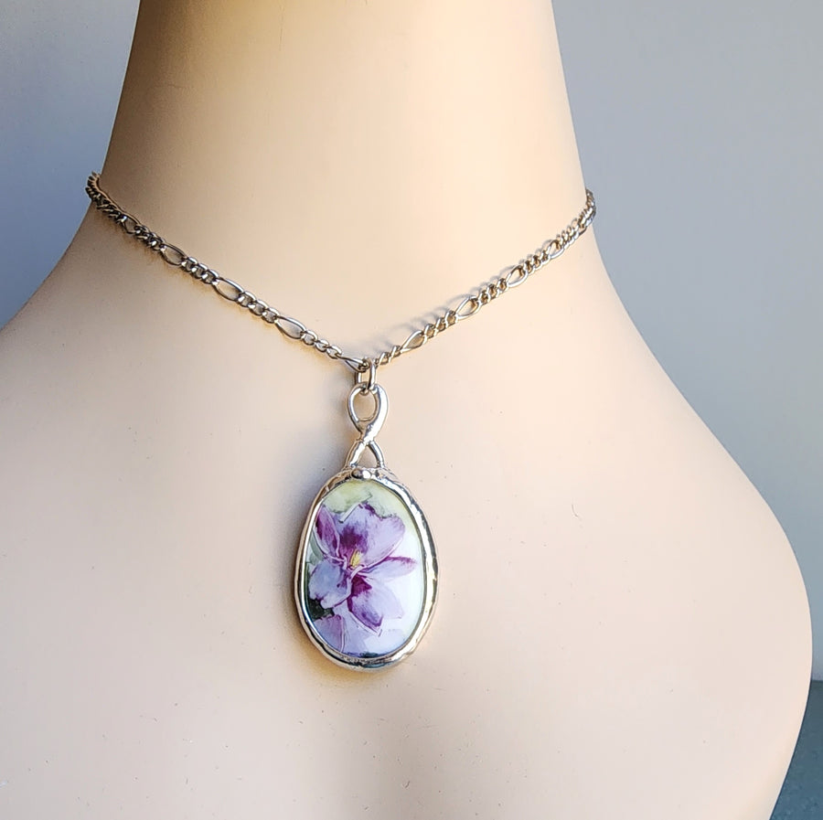 SOLD - Violet Pendant, Repurposed Broken China Pendant