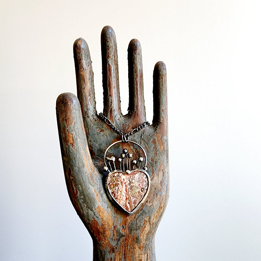 SOLD - Leopard Skin Jasper Heart Pendant, Claddagh Heart