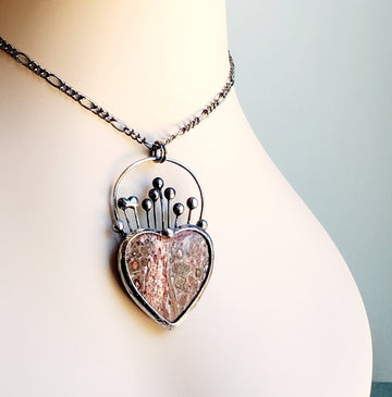 SOLD - Leopard Skin Jasper Heart Pendant, Claddagh Heart