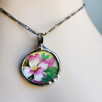 SOLD - Dogwood Necklace, Repurposed China Pendant