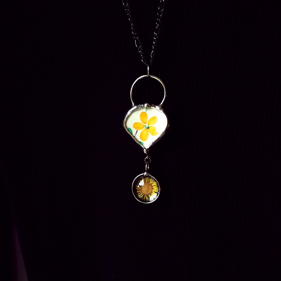 Broken China Pendant, Long Necklace for Women