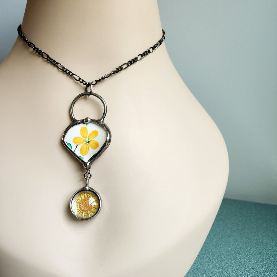 Broken China Pendant, Long Necklace for Women