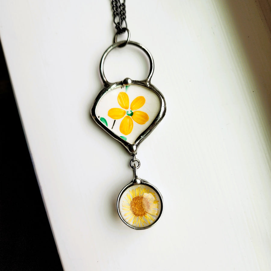 Broken China Pendant, Long Necklace for Women