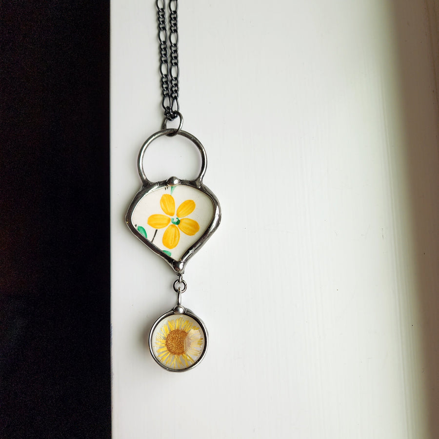 Broken China Pendant, Long Necklace for Women