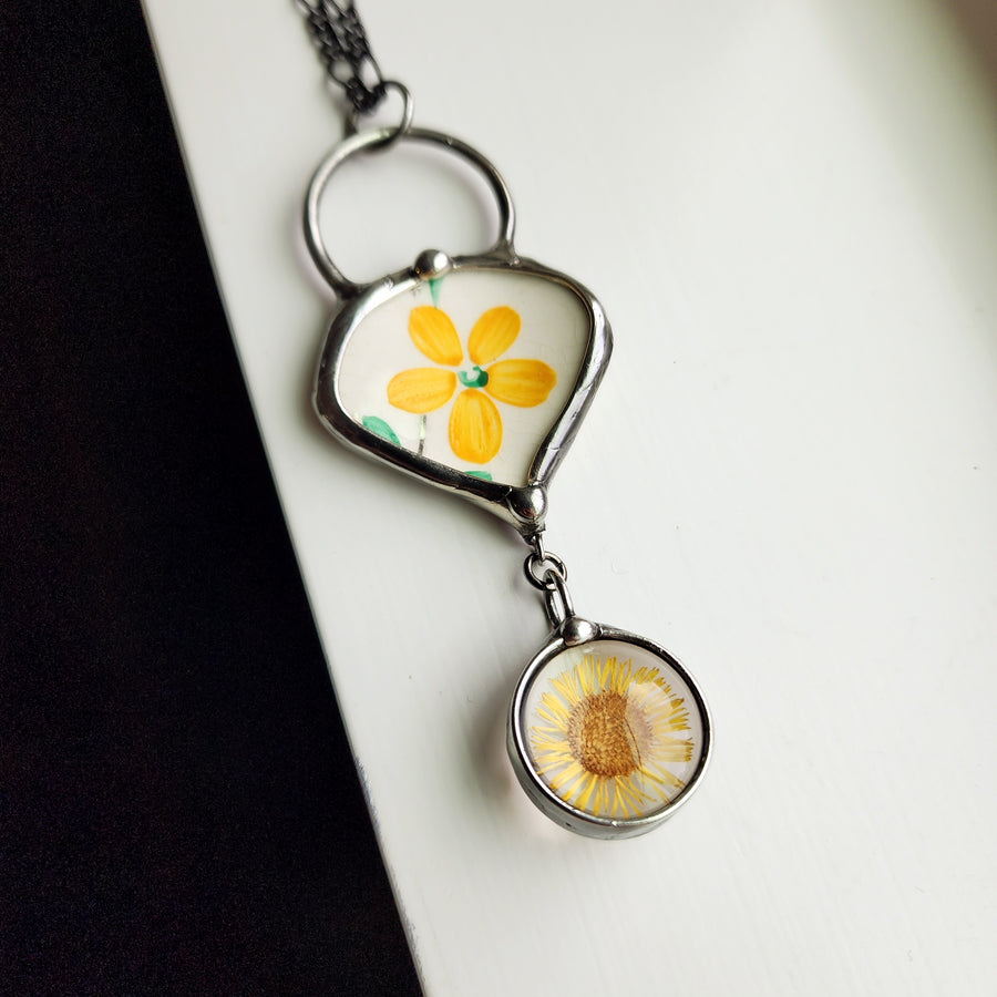 Broken China Pendant, Long Necklace for Women