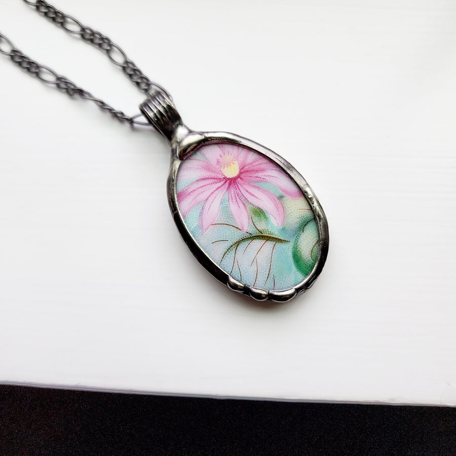 Tropical Floral, Repurposed China Pendant