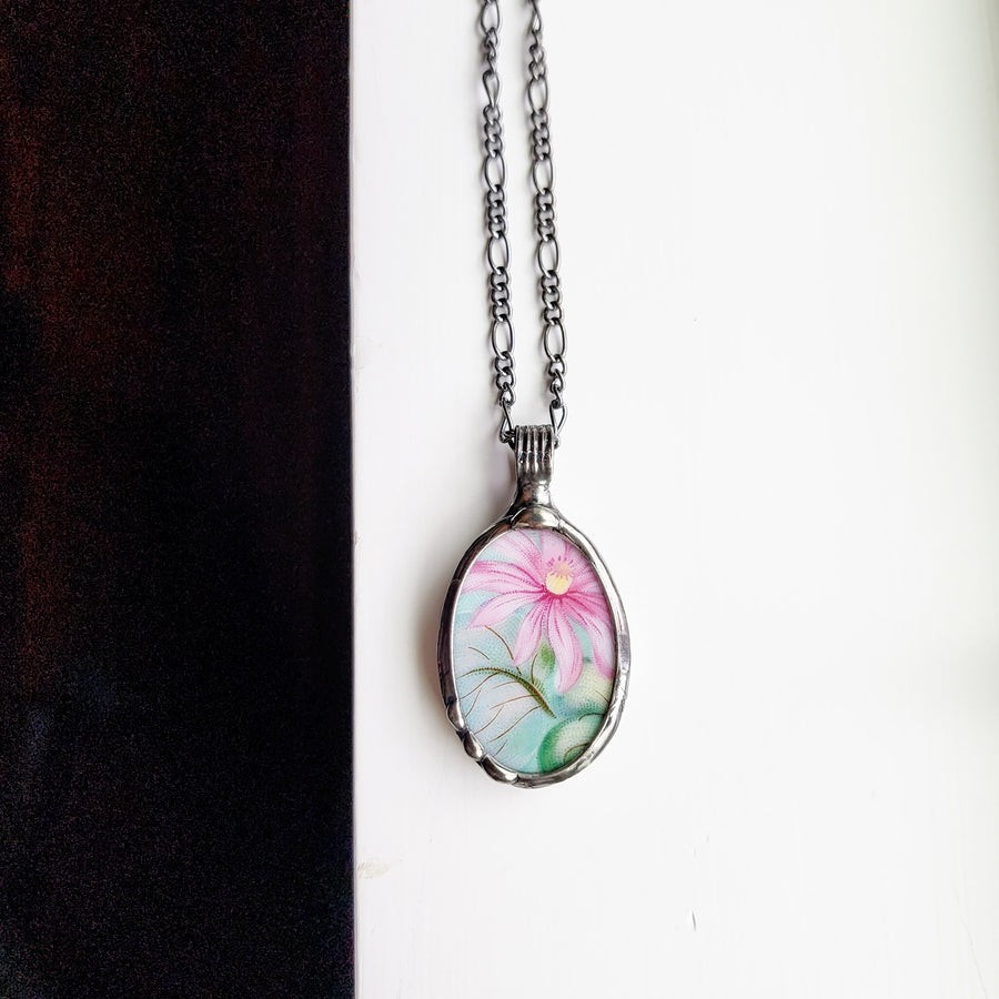 Tropical Floral, Repurposed China Pendant