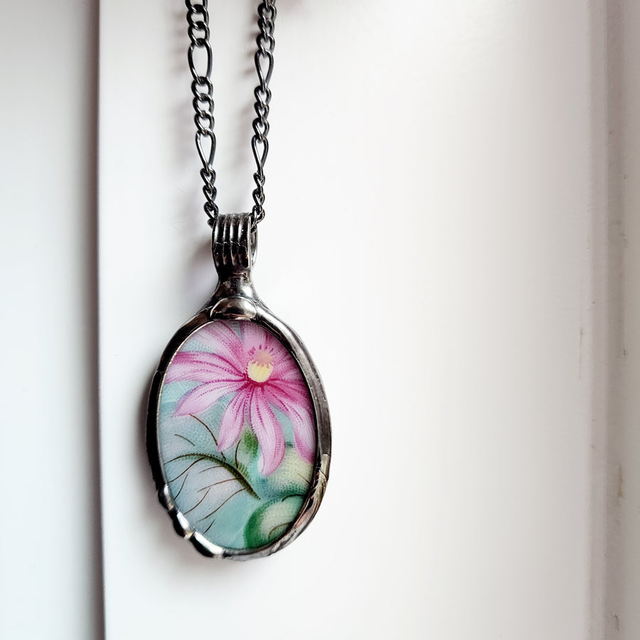 Tropical Floral, Repurposed China Pendant