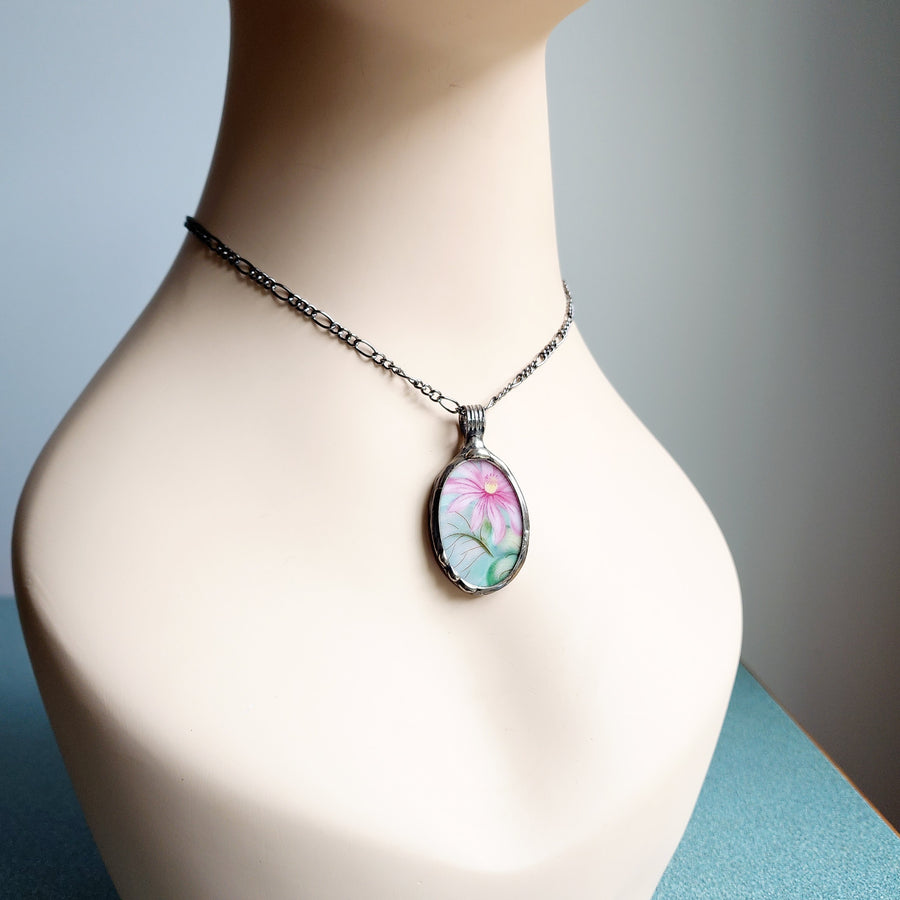 Tropical Floral, Repurposed China Pendant