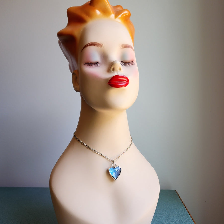 Blue Morpho Butterfly Wing Heart Pendant, Ethically Sourced