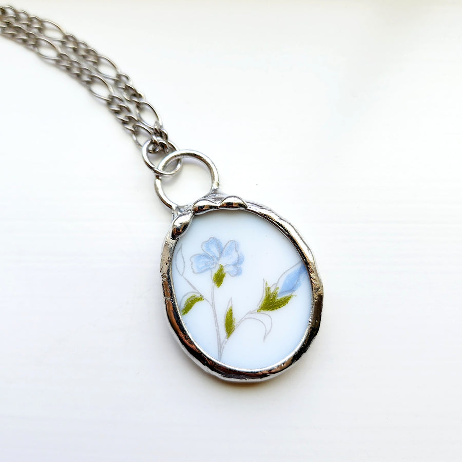 Forget Me Not, Repurposed China Pendant