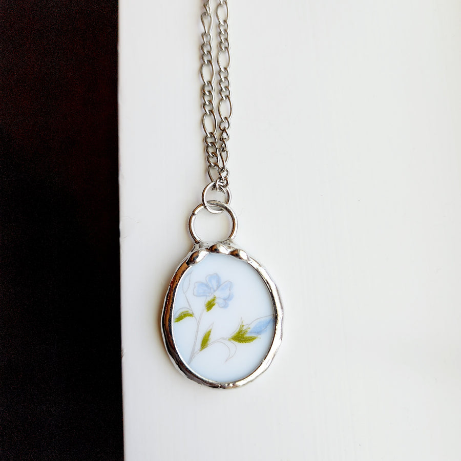 Forget Me Not, Repurposed China Pendant