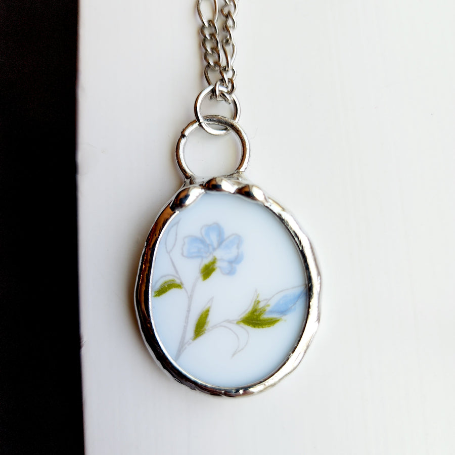 Forget Me Not, Repurposed China Pendant