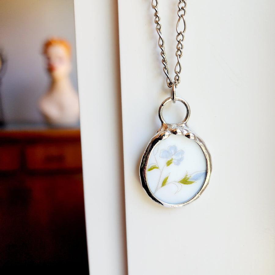Forget Me Not, Repurposed China Pendant