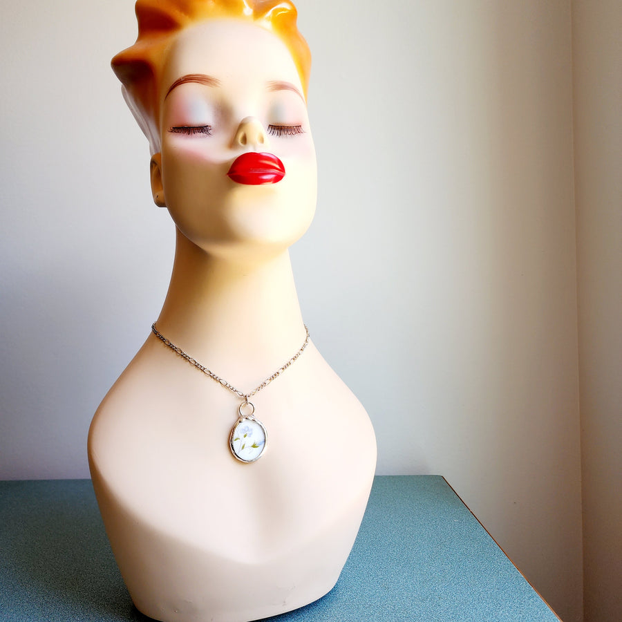 Forget Me Not, Repurposed China Pendant