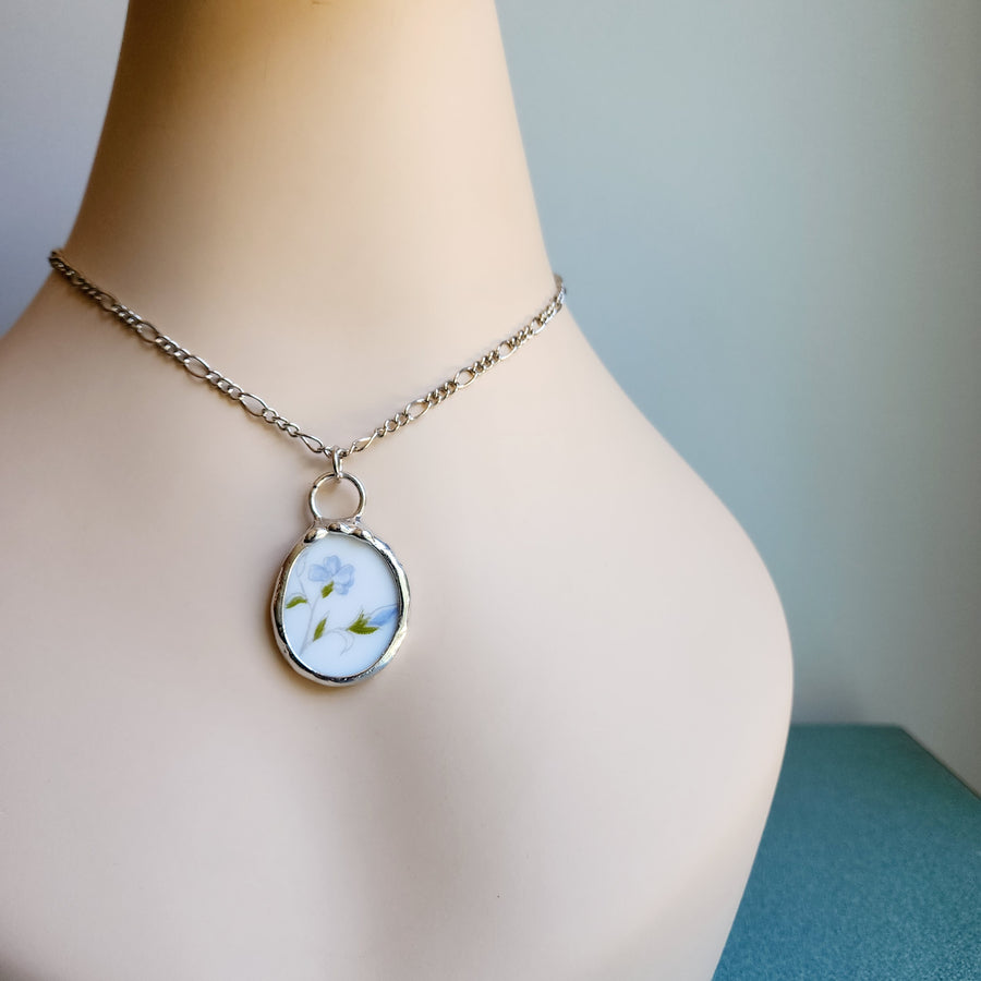 Forget Me Not, Repurposed China Pendant