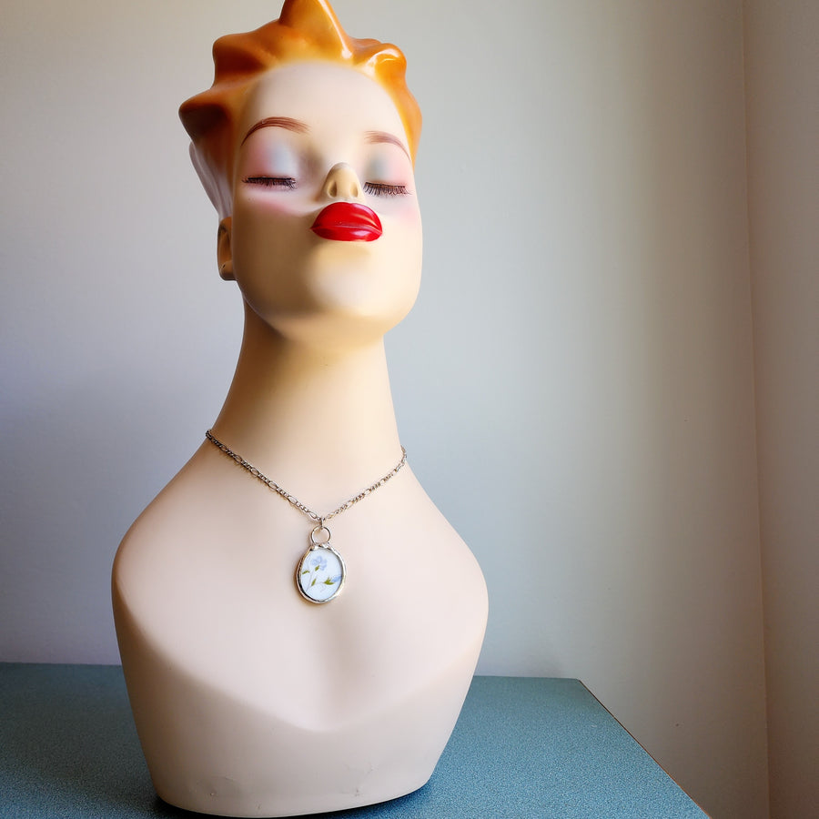 Forget Me Not, Repurposed China Pendant