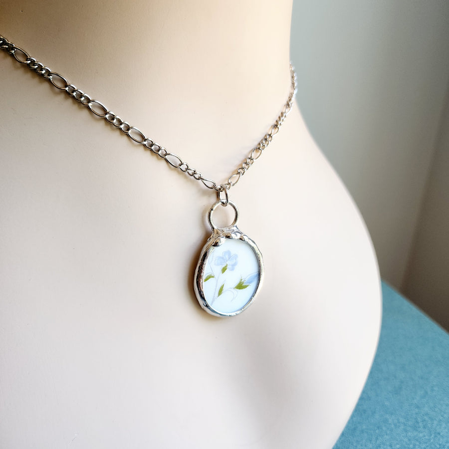 Forget Me Not, Repurposed China Pendant