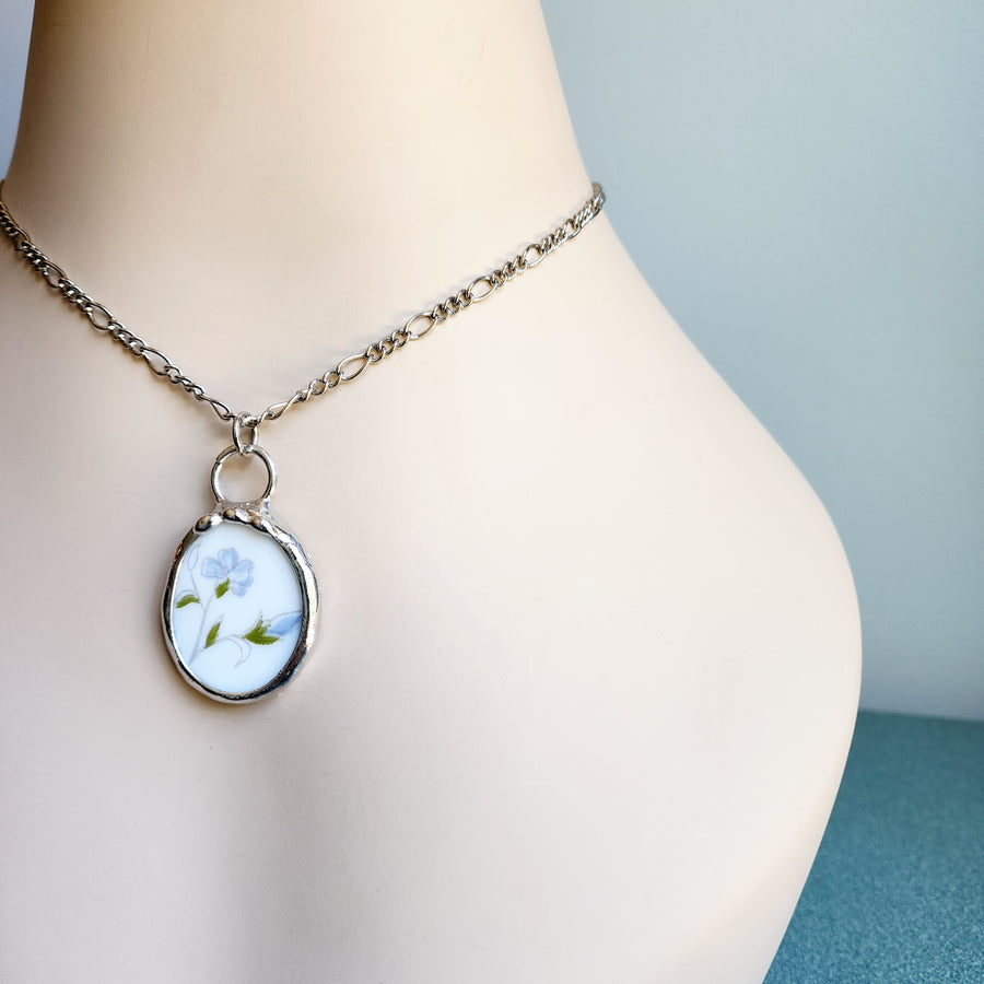 Forget Me Not, Repurposed China Pendant