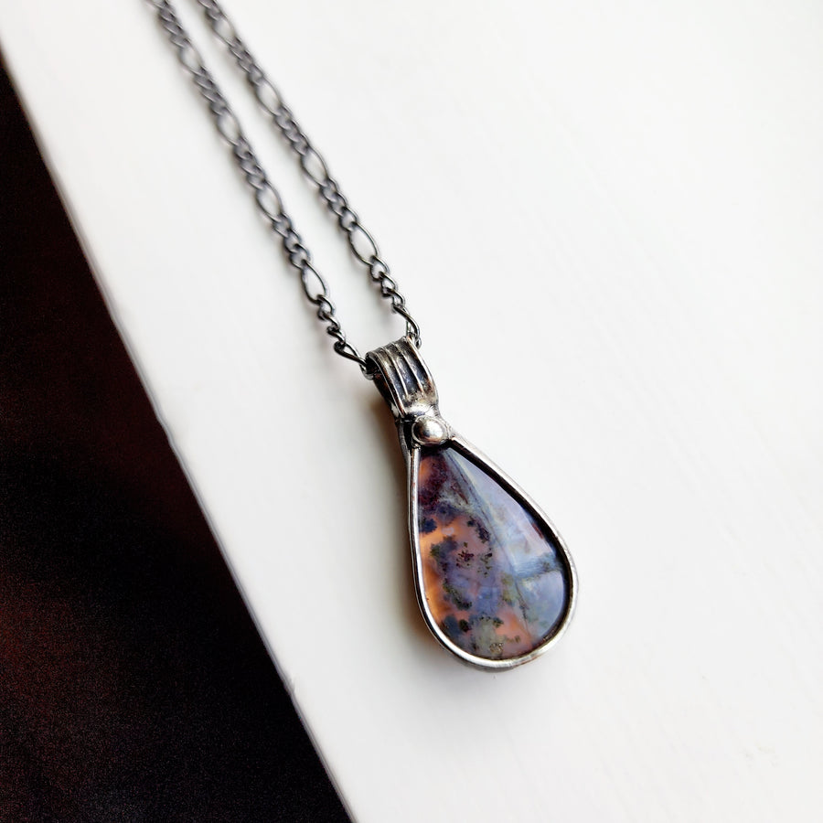 Teardrop Moss Agate Pendant Necklace