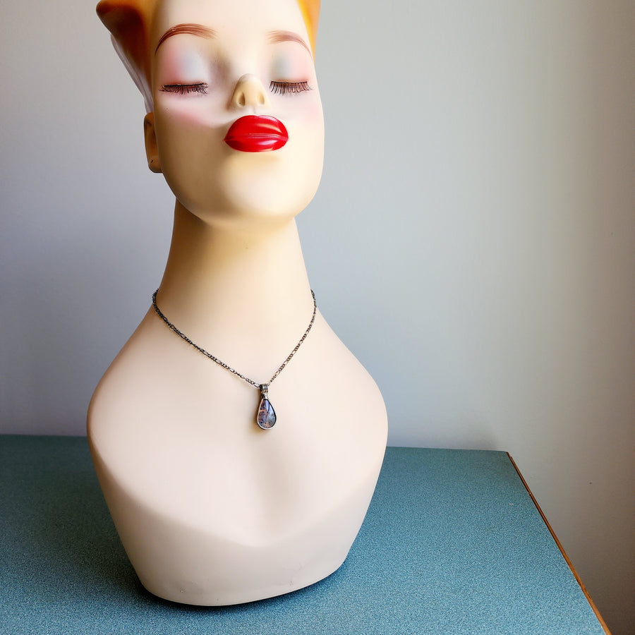 Teardrop Moss Agate Pendant Necklace