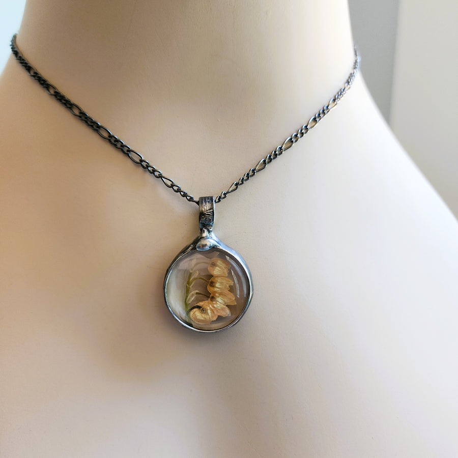 Lily of the Valley, Real Pressed Flower Round Pendant, Small Round