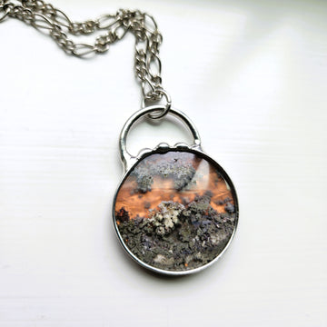 Round Moss Agate with Copper Pendant Necklace