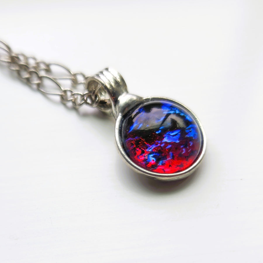 Small Glass Pendant, Blue Galaxy Opal Necklace