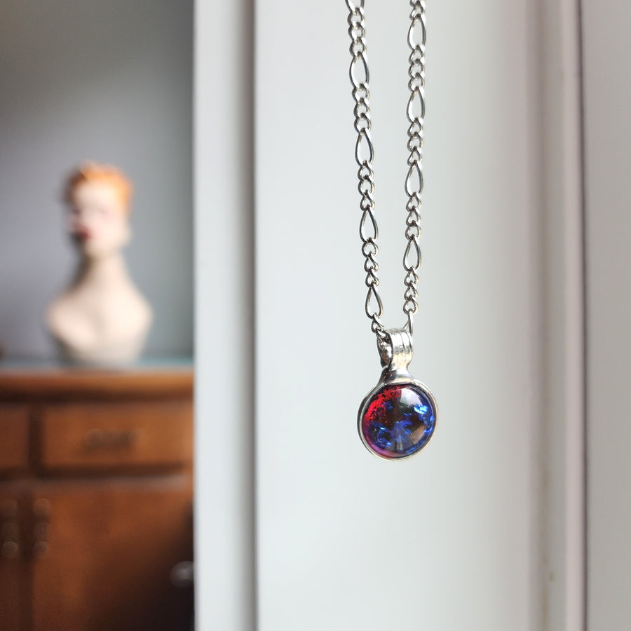 Small Glass Pendant, Blue Galaxy Opal Necklace