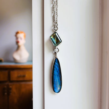 SOLD - Long Beautiful Blue Labradorite Pendant Necklace