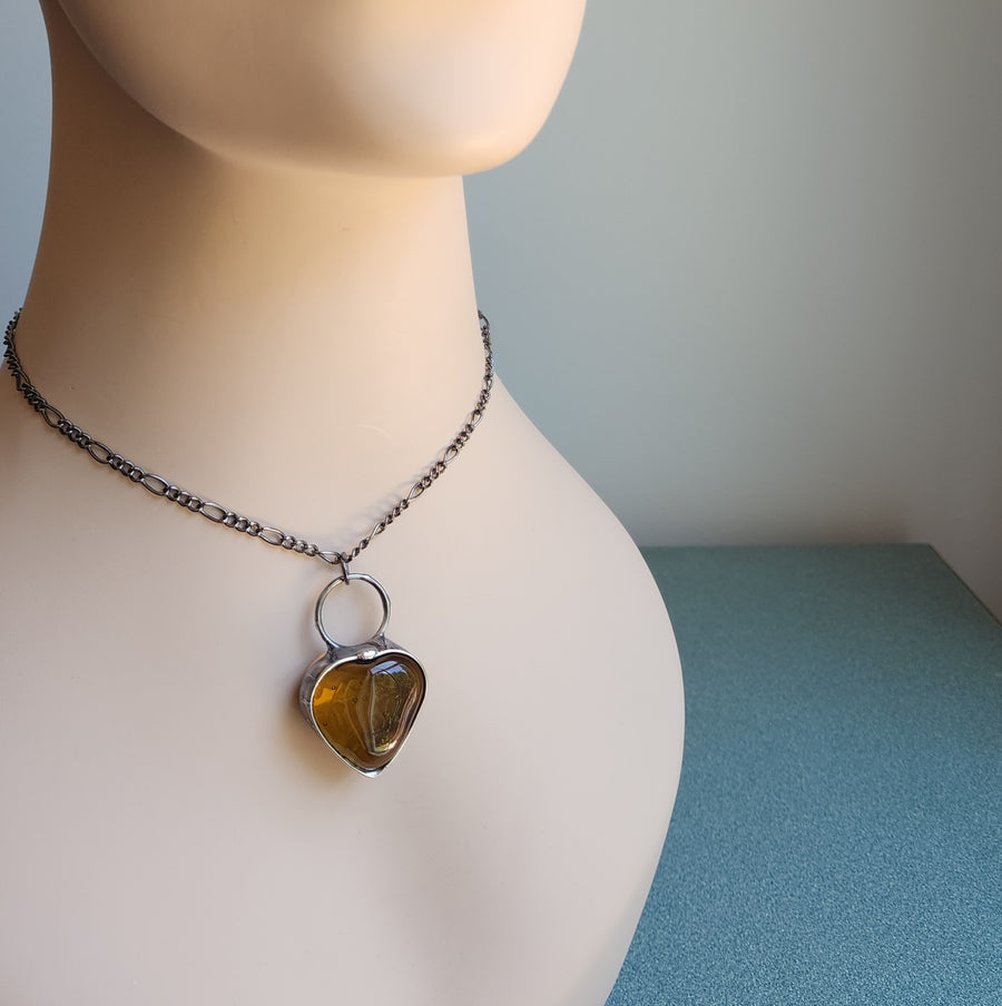Amber Chunky Heart Pendant Necklace