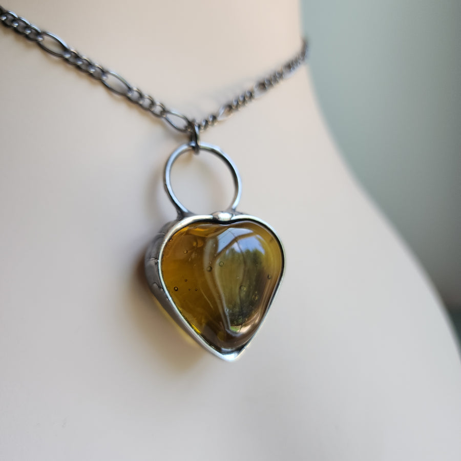 Amber Chunky Heart Pendant Necklace