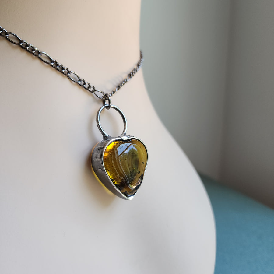 Amber Chunky Heart Pendant Necklace