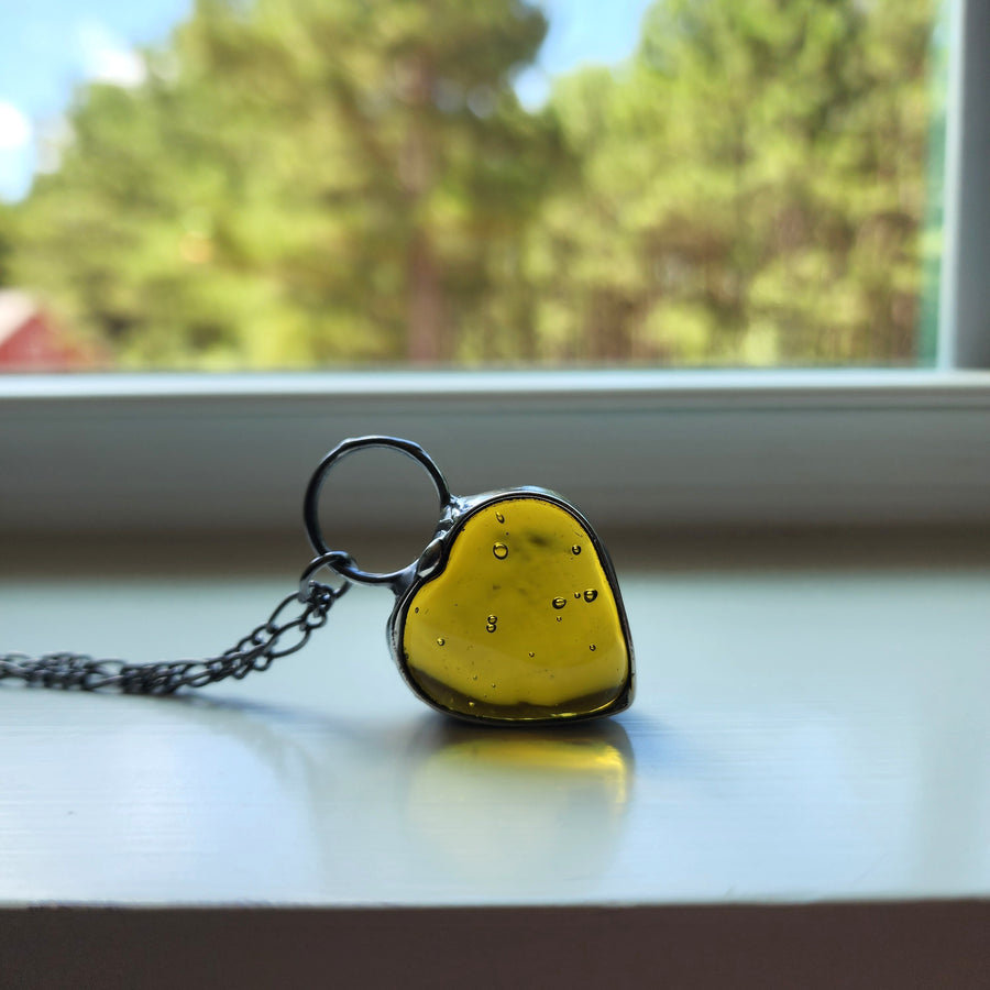 Amber Chunky Heart Pendant Necklace