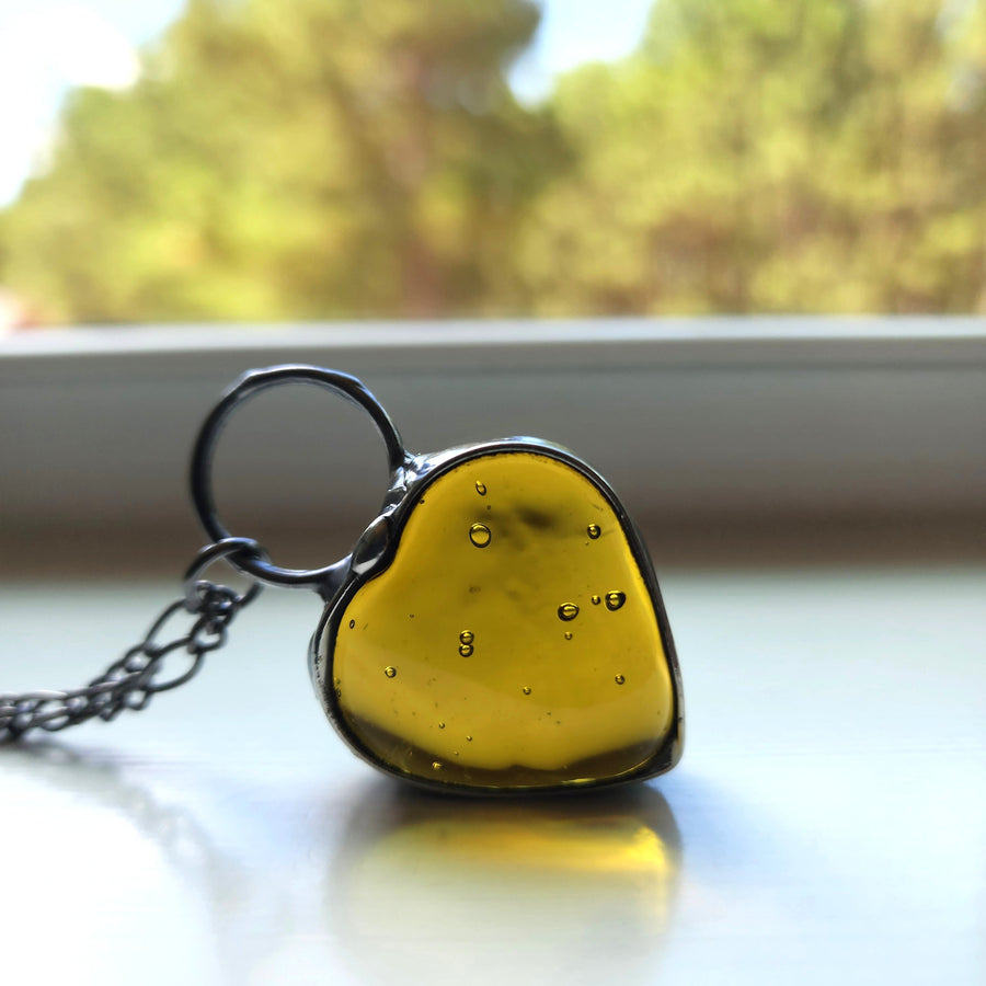 Amber Chunky Heart Pendant Necklace
