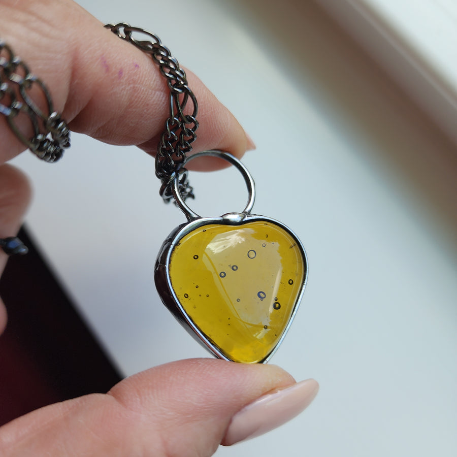 Amber Chunky Heart Pendant Necklace